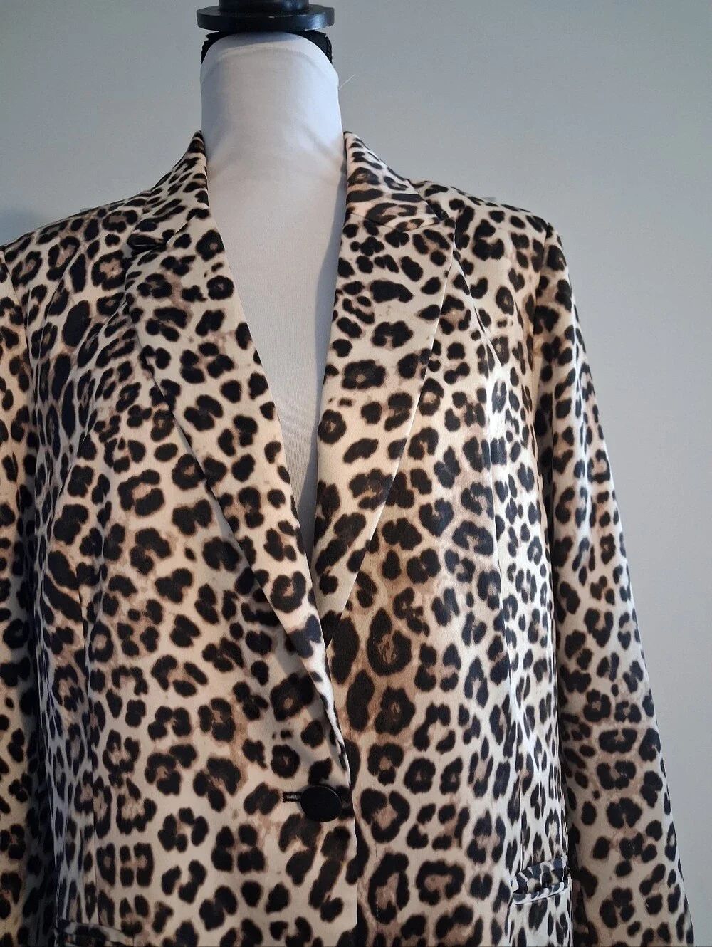 Leopard Print Blazer Jacket - Beige & Black Size 14 - Picture 3 of 11